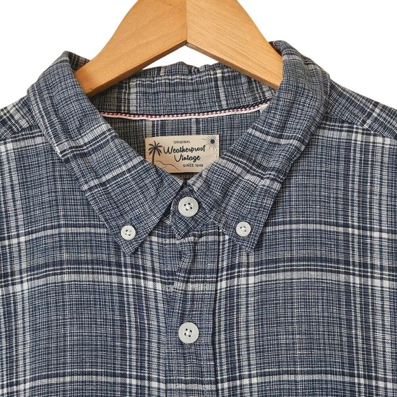 Weatherproof Other - Weatherproof Vintage Linen Cotton Shirt Men's Blue Plaid XL Coastal Grandpa